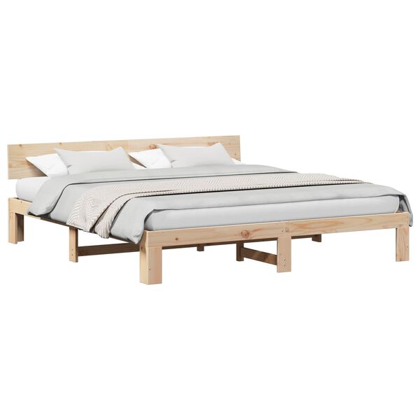 vidaXL Bed Frame Natural 70.87 x 78.74 in Solid Pine Wood