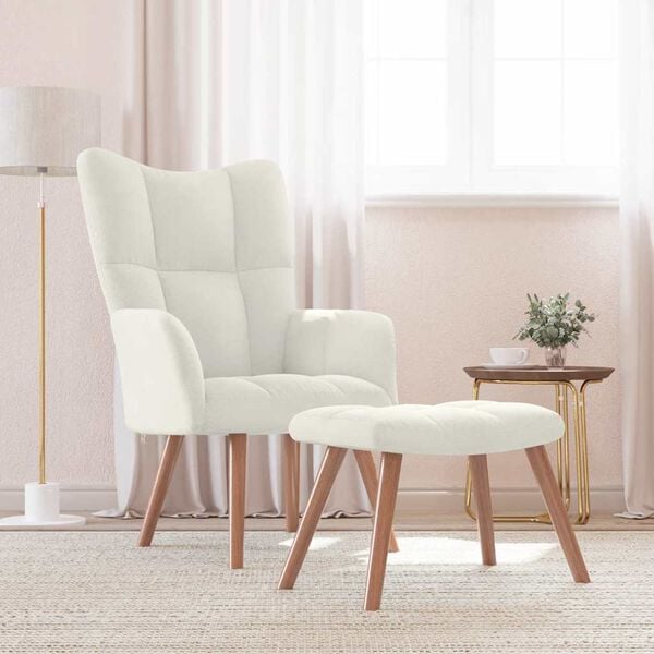 vidaXL Relaxing Chair with a Stool Cream White Velvet