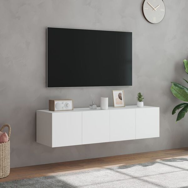 vidaXL TV Wall Cabinet Set of 2 White Engineered wood Lights