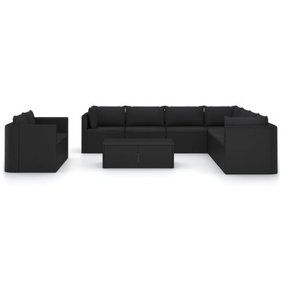 vidaXL 11 Piece Patio Lounge Set with Cushions Poly Rattan Black