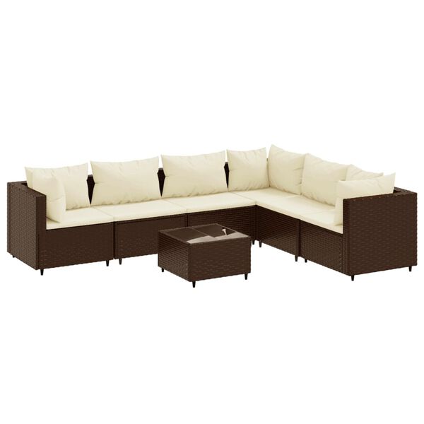 vidaXL Patio Lounge Set Brown PE rattan 7 Piece Set Adjustable Feet