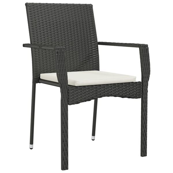vidaXL Garden Chair Set of 2 Black Poly Rattan, Powder-Coated Steel