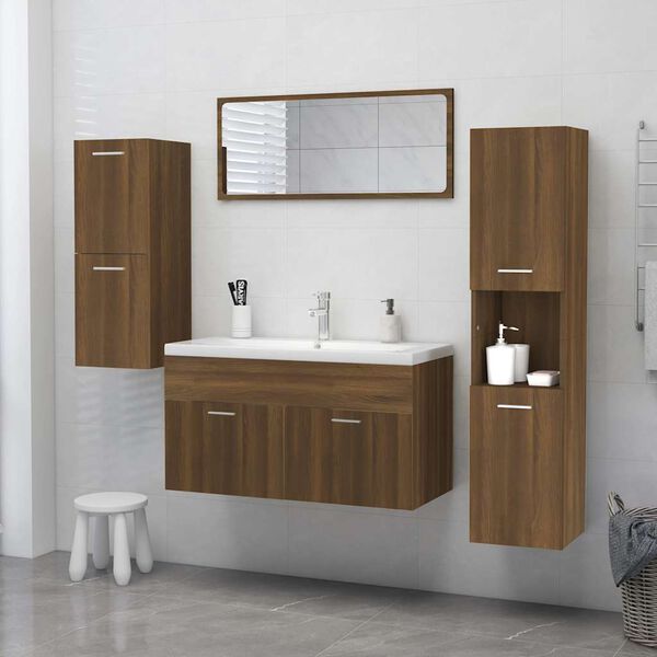 vidaXL Bathroom Cabinet Brown Oak Engineered Wood 11.8 x 11.8 x 51.2 in