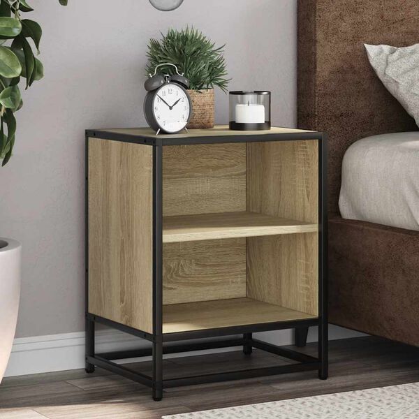 vidaXL Bedside Cabinet Set of 2 Sonoma Oak Engineered Wood, Metal