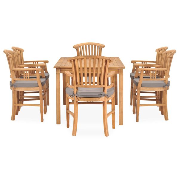 vidaXL 7 Piece Patio Dining Set with Cushions Solid Teak Wood