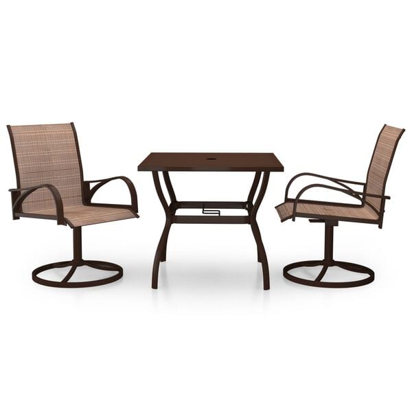 vidaXL Patio Dining Set Set of 2 Brown Textilene, Powder-Coated Steel