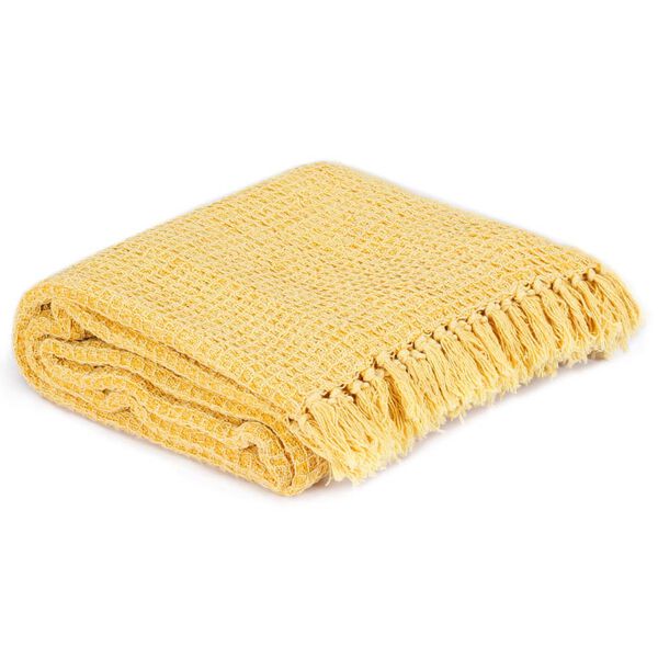 vidaXL Throw Mustard Yellow 100% Cotton 86.6 x 98.4 in Throw Blanket