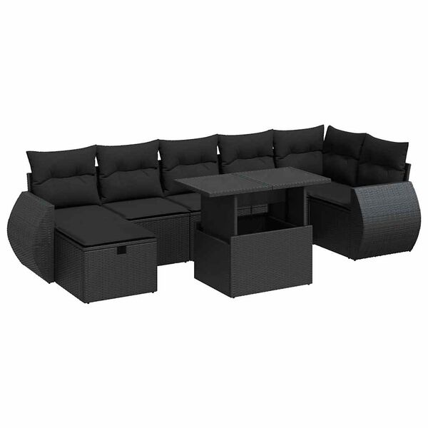 vidaXL Garden Sofa Set Black PE rattan Large Adjustable Feet