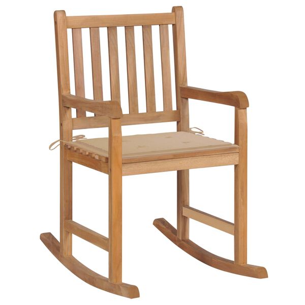 vidaXL Rocking Chair Beige Solid Teak Wood Standard Rocking Chair