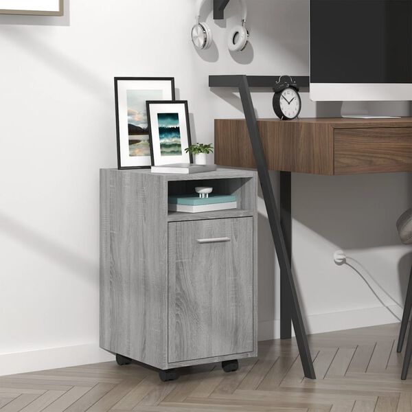 vidaXL Side Cabinet Gray Sonoma Engineered wood Medium Lockable wheels