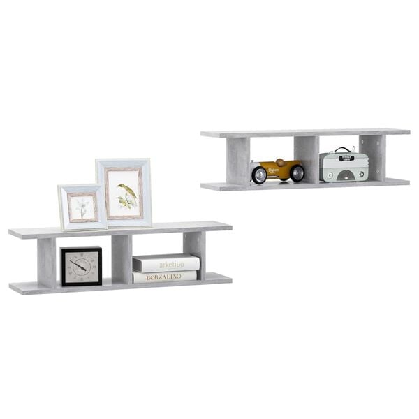 vidaXL Wall Shelf Set of 2 Concrete gray Engineered wood Medium