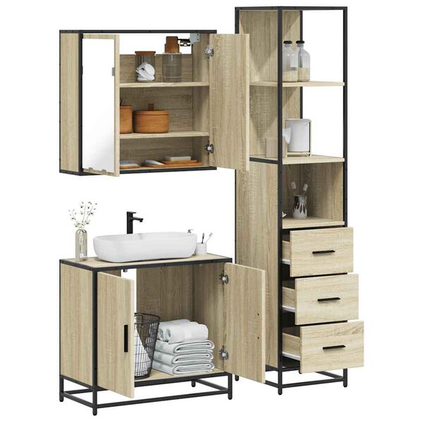 vidaXL Bathroom Furniture Set Sonoma oak Engineered wood, metal Medium