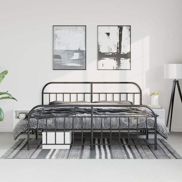 vidaXL Bed Frame Black Powder-Coated Steel Full-sized Bed Frame