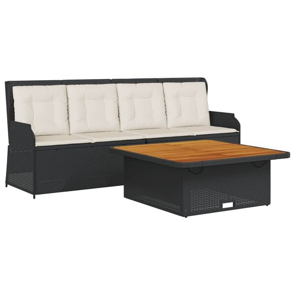 vidaXL Garden Lounge Set Black and brown with cream cushions