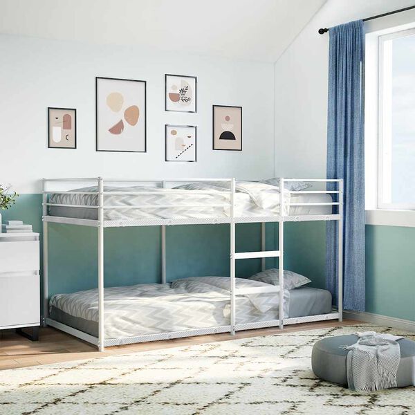 vidaXL Bunk Bed White Steel, mesh fabric 100 x 78.7 in mattress size