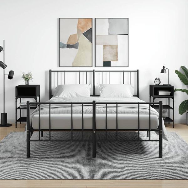 vidaXL Bedside Table Set of 2 Black Engineered wood, iron Medium