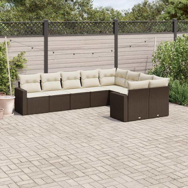 vidaXL Garden Sofa Set Brown PE rattan, powder-coated steel Large
