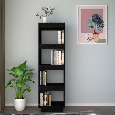 vidaXL Book Cabinet/Room Divider Black 15.7"x13.8"x53.1" Solid Wood Pine