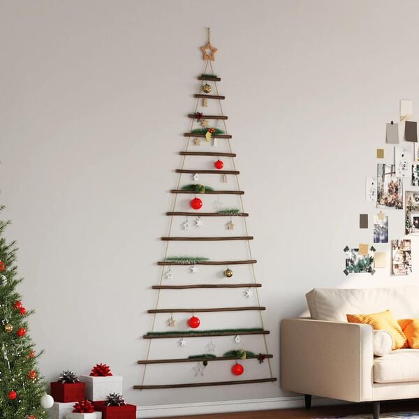 vidaXL&nbsp;Hanging Christmas Tree with Top Star 39.4x82.7" Natural Branch