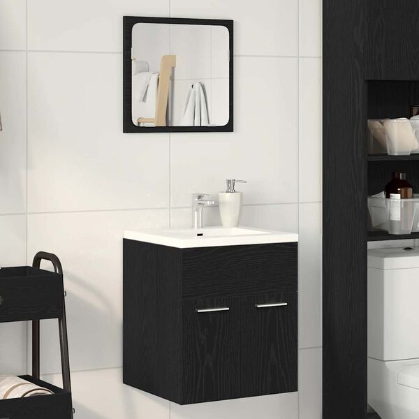 vidaXL Bathroom Furniture Set Black Oak Engineered Wood, Glass Compact