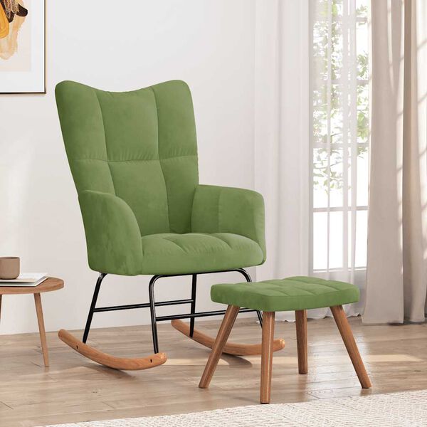 vidaXL Rocking Chair With Stool Light Green
