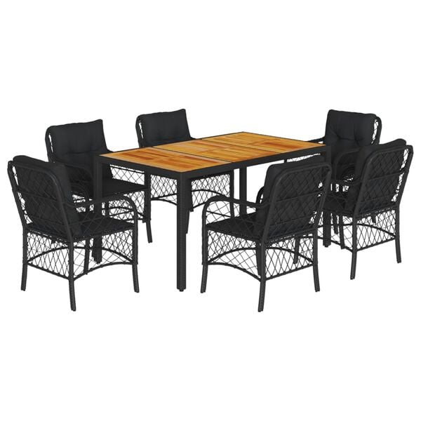 vidaXL Garden Dining Set Black PE Rattan 7 Piece Removable Covers