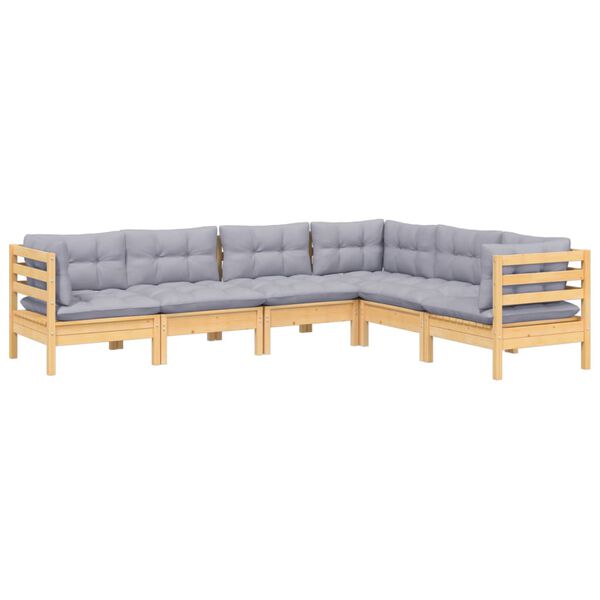 vidaXL Garden Lounge Set Grey, Natural Wood