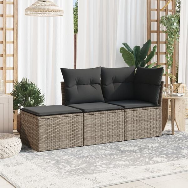 vidaXL Garden Sofa Set Grey PE Rattan Standard Adjustable Feet
