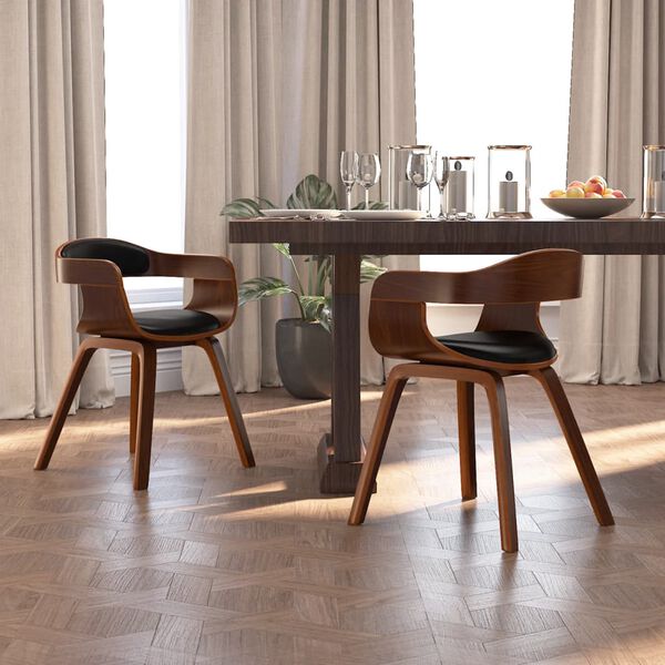 vidaXL Dining Chair Set of 2 Black and Natural Wood