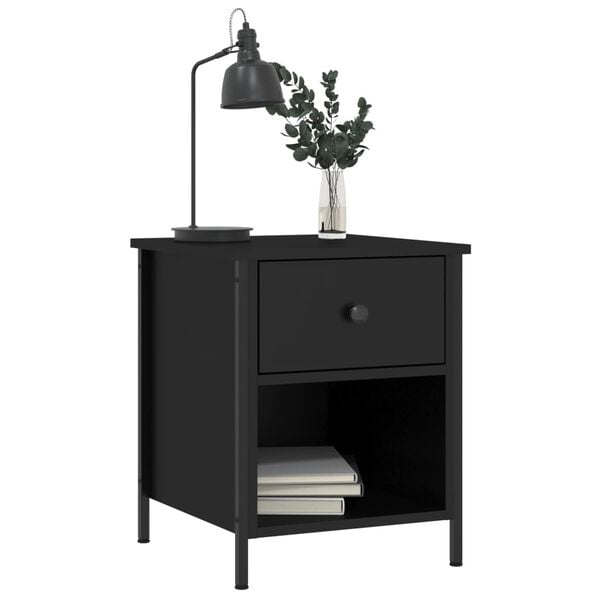 vidaXL Bedside Cabinet Set of 2 Black Engineered wood, Iron Compact