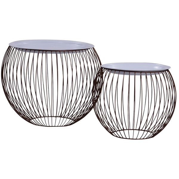 vidaXL Coffee Table Set of 2 Gold, White Metal, MDF Large, Small