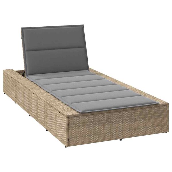 vidaXL Sunbed with Floating Cushion Beige Poly Rattan