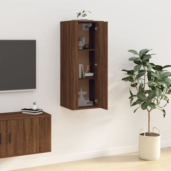 vidaXL Wall Mounted TV Cabinet Brown Oak Engineered Wood 15.7x13.6x39.4 in