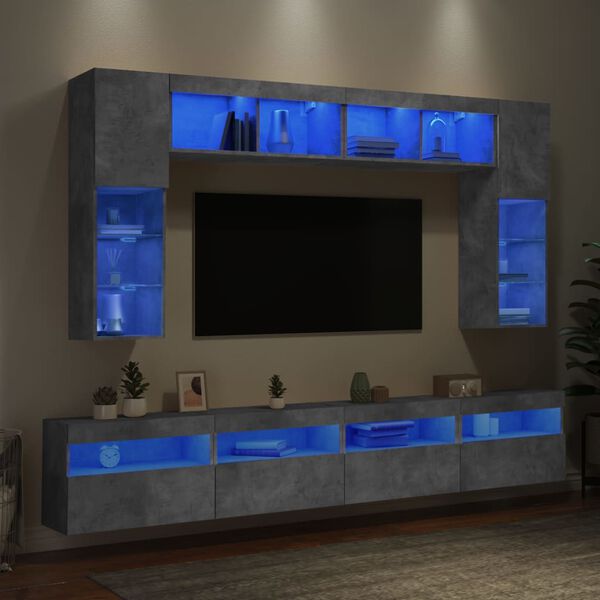 vidaXL TV Wall Cabinet Set Concrete grey Engineered wood, glass