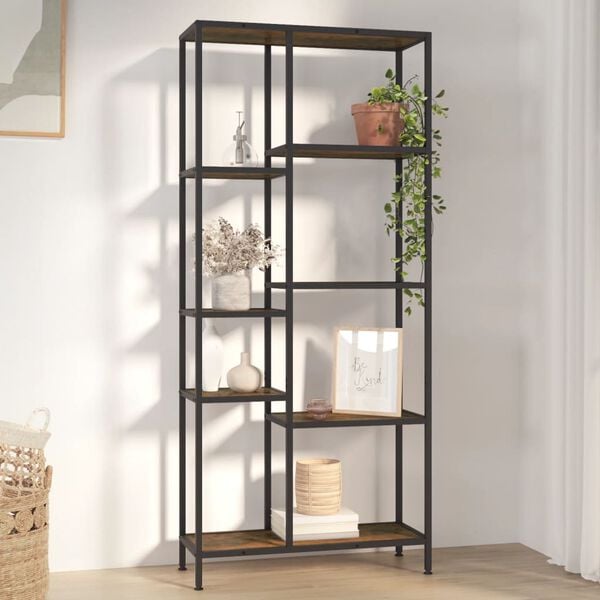 vidaXL Book Shelf Dark brown and black Engineered wood and steel