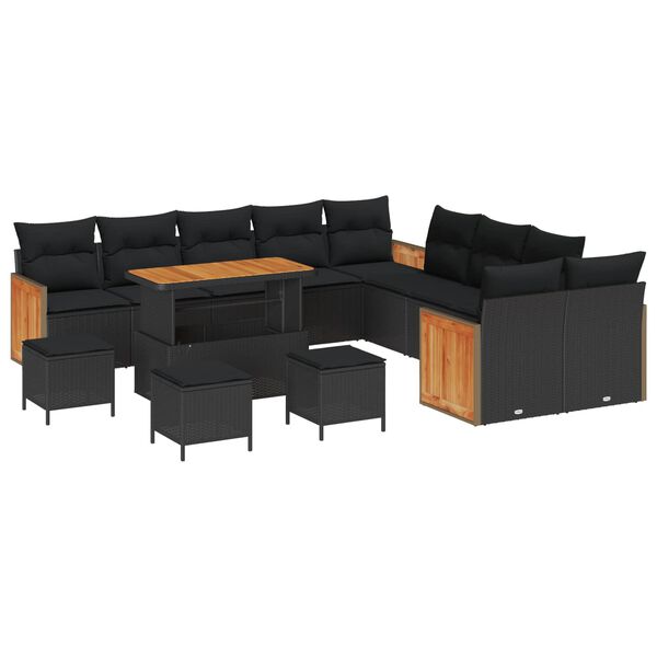 vidaXL Garden Sofa Set with Cushion 18 pcs Black Poly Rattan