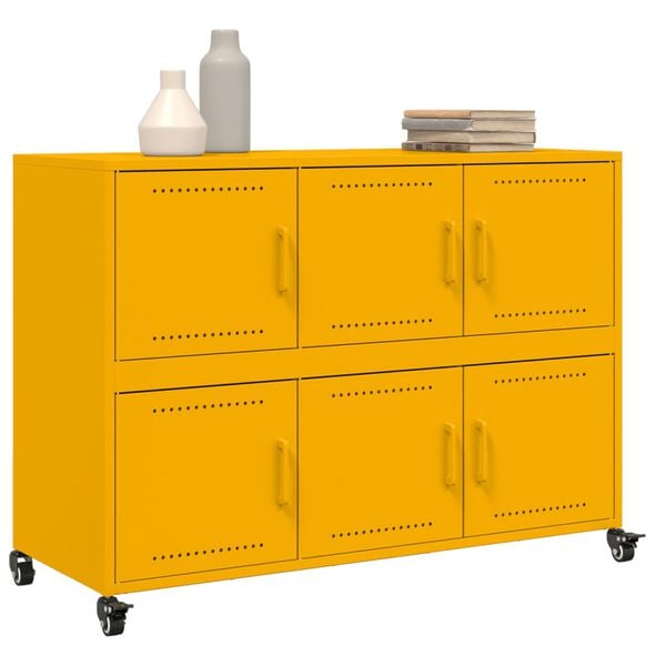 vidaXL Sideboard Mustard Yellow Cold-rolled steel Medium Rollable