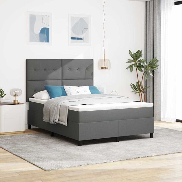vidaXL Box Spring Bed Dark Grey and White 59.84 x 79.92 in Fabric