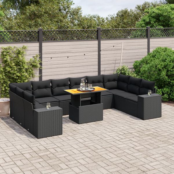 vidaXL Garden Sofa Set Black PE Rattan Large Modular Garden Sofa Set