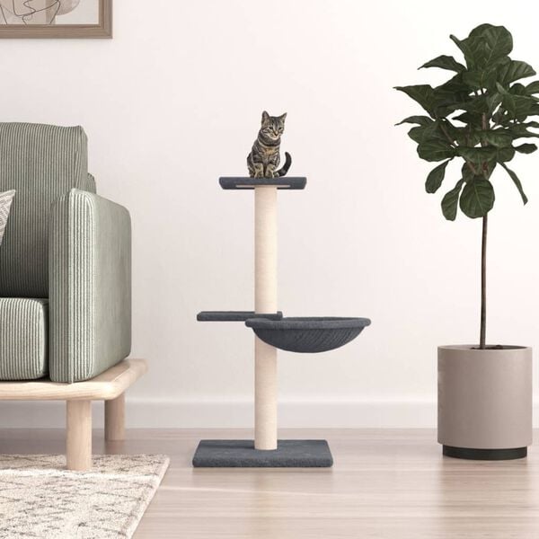 vidaXL Cat Tree Dark grey Engineered wood, plush, sisal