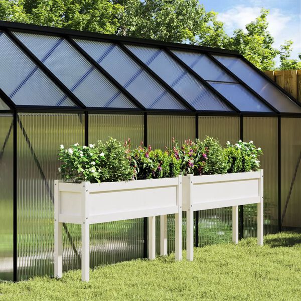 vidaXL Garden Planter Set of 2 White Solid pine wood Extra Long