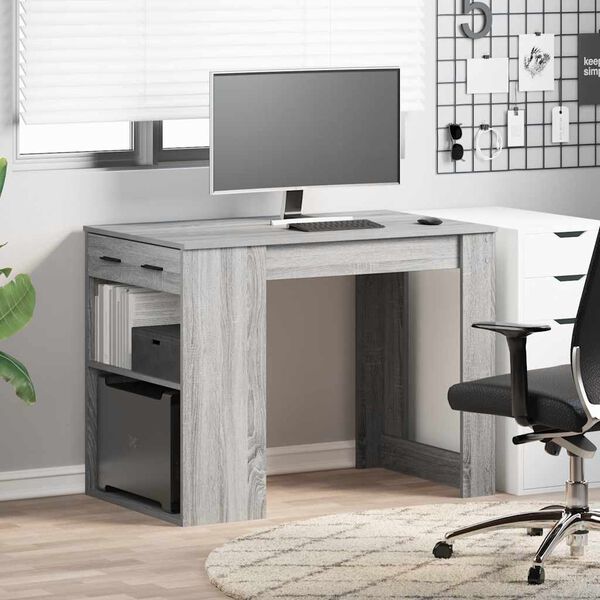 vidaXL Desk Grey Sonoma Engineered Wood 40.2x24.4x30.5 in Desk