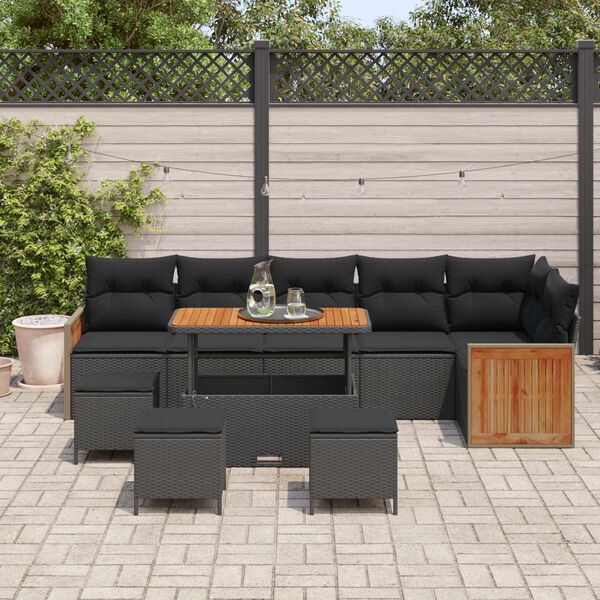 vidaXL Garden Sofa Set with Cushion 12 pcs Black Poly Rattan