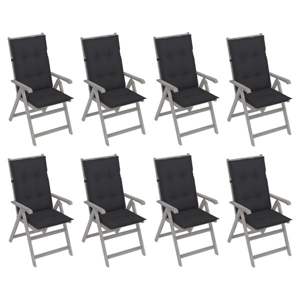 vidaXL Patio Reclining Chairs with Cushions 8 pcs Gray Acacia Wood
