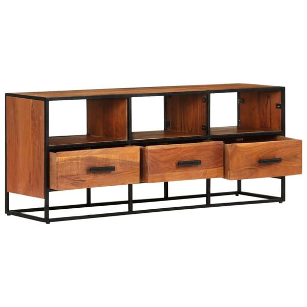 vidaXL TV Cabinet Honey Brown, Black Solid Acacia Wood, Powder-Coated Iron