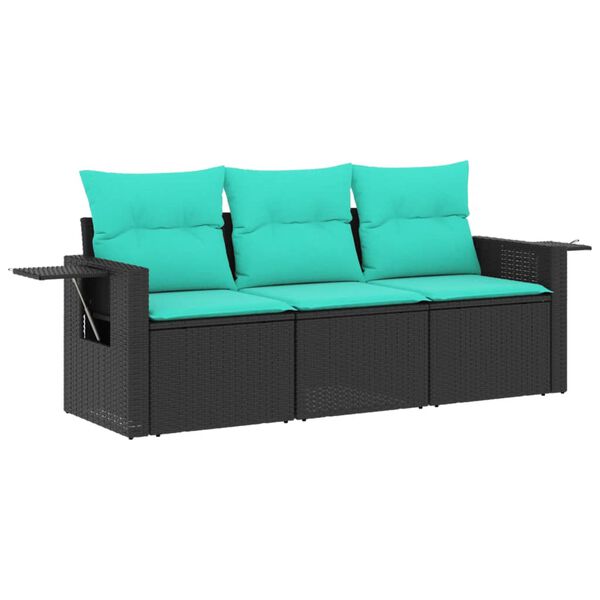 vidaXL Patio Sofa Set Black with blue cushions
