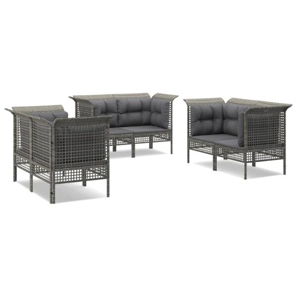 vidaXL 6 Piece Patio Lounge Set with Cushions Grey Poly Rattan