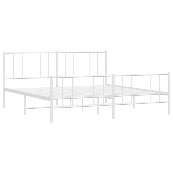 vidaXL Bed Frame White Powder-Coated Steel King Bed Frame Rectangular