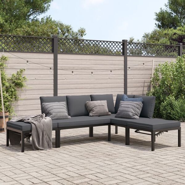 vidaXL Garden Sofa Set Black Aluminum Medium Adjustable Armrests