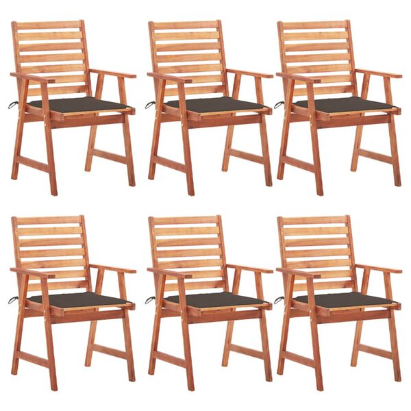 vidaXL Patio Dining Chairs 6 pcs with Cushions Solid Acacia Wood